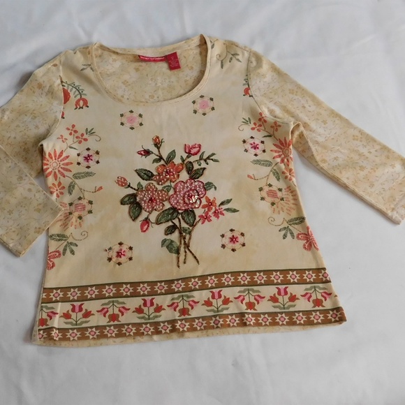 Gloria Vanderbilt Pull Over Floral Cotton Top - Picture 3 of 5